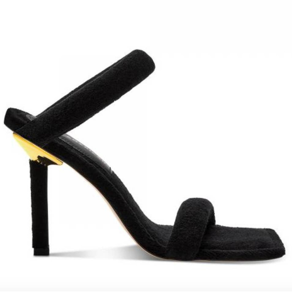 Good American Terry Square Toe Strappy Heeled Sandals In Black Size 11 New - Picture 2 of 14